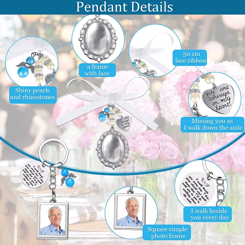 Set 2 Móc Khóa / Khung Ảnh Hình Oval Phối Ren Đính Đá Thủ Công