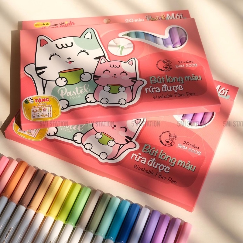 Bút Lông Rửa Được 20 Màu Pastel Washable Fiber Pen Thiên Long Colokit - Viết Nét Thanh Nét Đậm