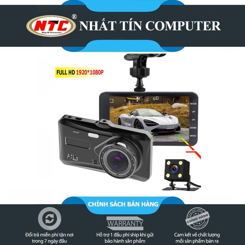 Camera hành trình ô tô trước sau Dual Lens model A12 hỗ trợ FullHD - tích hợp màn hình LCD cỡ lớn (đen)