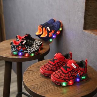 Giày trẻ em người nhện siêu nhân với bề mặt lưới nhẹ giày có đèn phát sáng êm chân