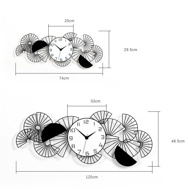 Đồng hồ treo tường đẹp hiện đại CL047-Hình quạt-Sang trọng & Hiện đại -Kích thước:29.5x74 ,48.5x120