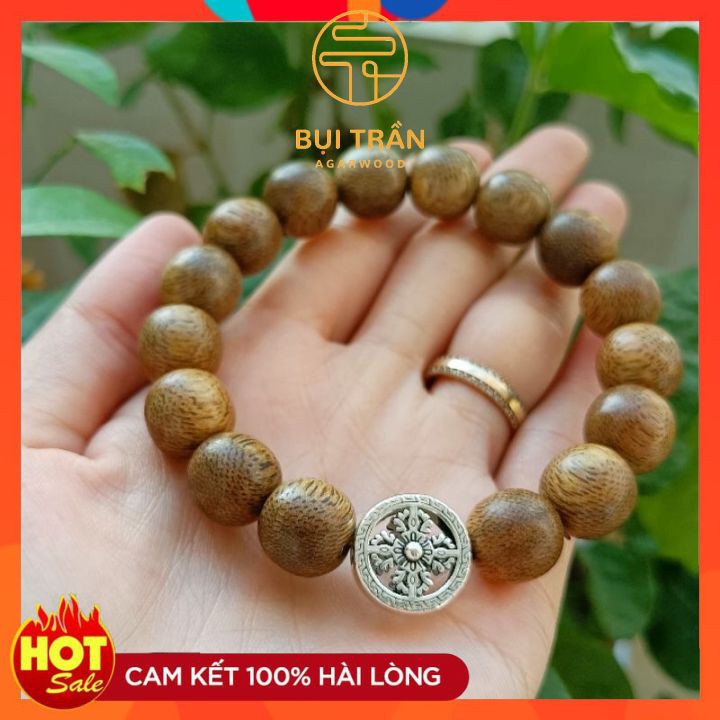 Vòng Trầm Nam 12li Mix Bạc Thái Bánh Xe Pháp Luân