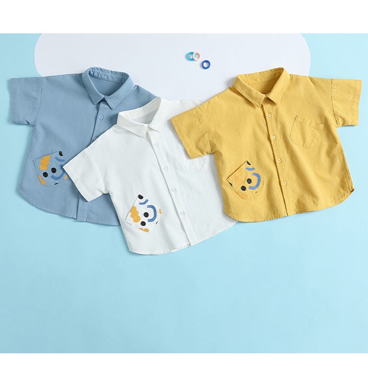 Áo Sơ Mi Cotton Tay Ngắn Dáng Rộng In Hoạt Hình Thời Trang Mùa Hè Hàn Quốc Cho Bé Trai