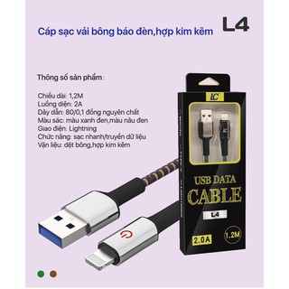 "cáp xạc nhanh" cáp sạc tự ngắt khi sạc đầy báo đèn hợp kim kẽm lc cho iphone, ipad - hàng chính hãng