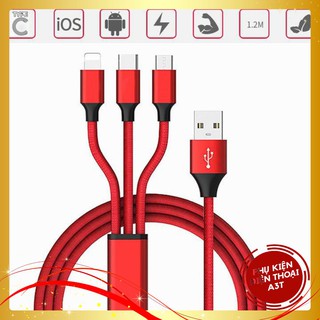 Cáp Sạc 3 Đầu đa năng IP- Micro Usb-Type C Dây Dù Chống Đứt Dài 1M