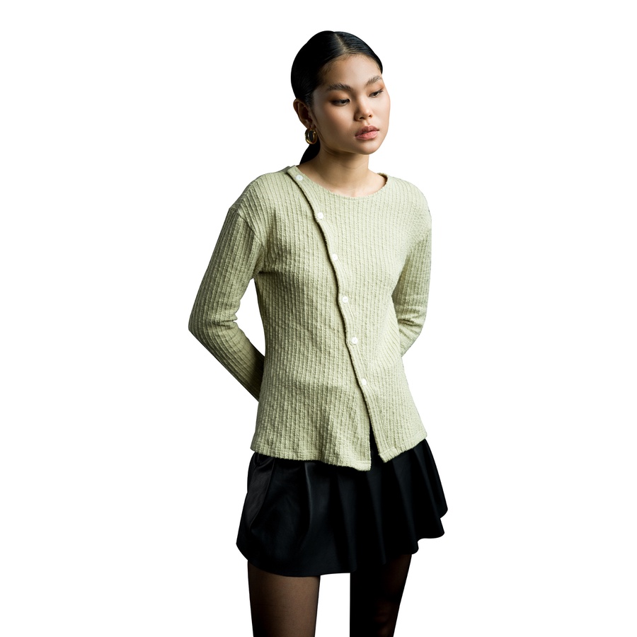 Là min - Áo Knit Cardigan With Asymmetrical Button
