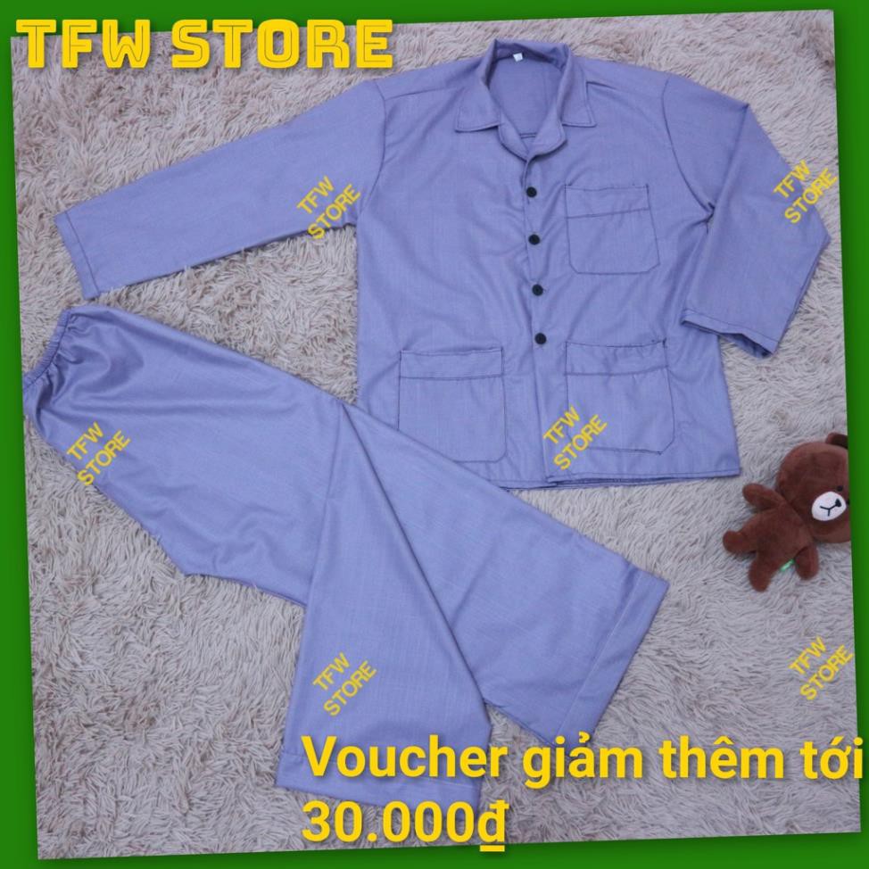 Bộ pijama trung niên trơn vải kate xước sang trọng (dài tay trơn), quần áo mặc nhà, bộ ngủ cho ông, cho bố -HàngVN ༷