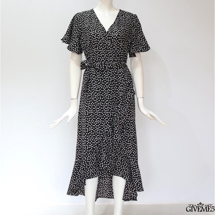 Đầm xòe tay phồng xẻ tà dún bèo phong cách trẻ trung thanh lịch dành cho nữ