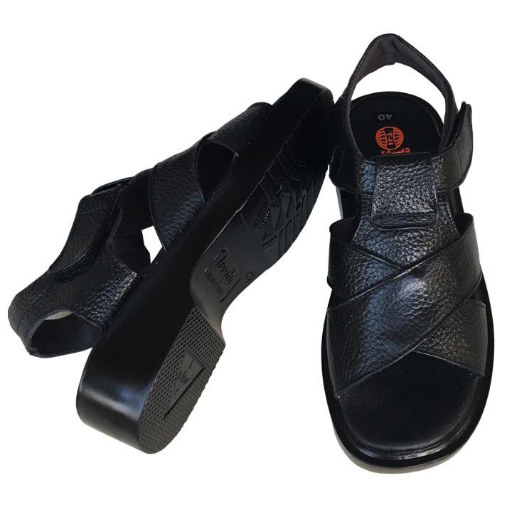 Dép sandal nam da bò màu đen đế PU siêu nhẹ cao 4.5cm QNTH767 DÉP CÓ FORM NHỎ HƠN 1 SIZE