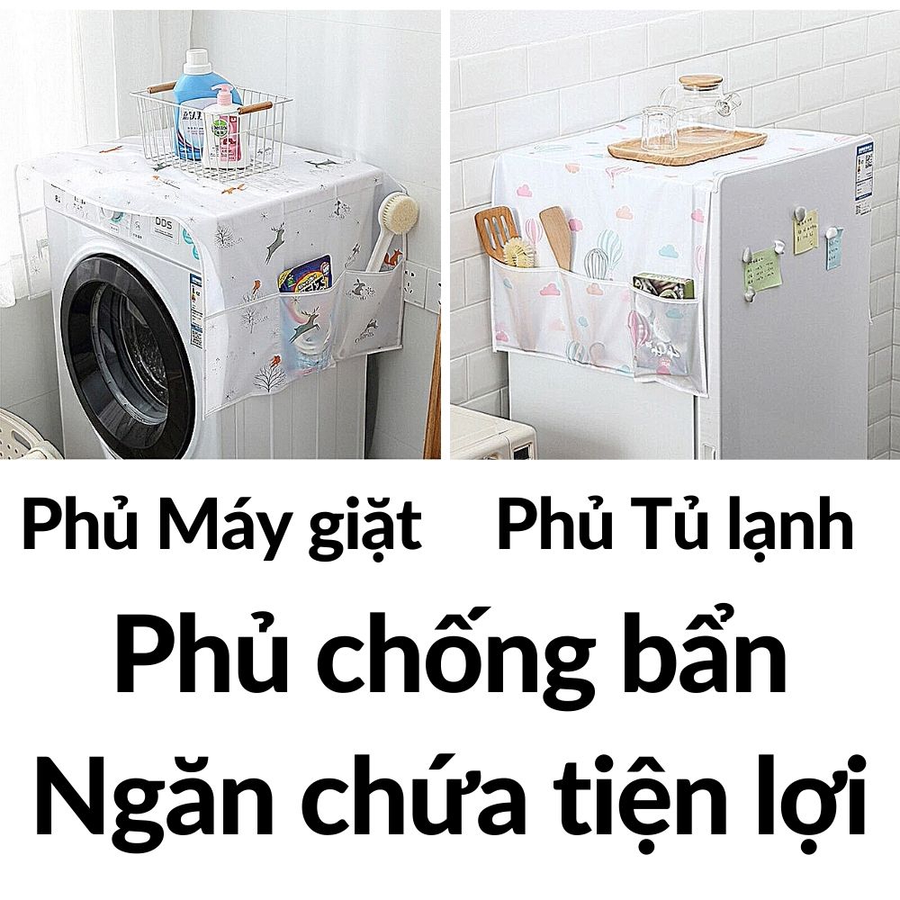 Tấm phủ tủ lạnh trang trí và chứa đồ chất liệu PEVA không thấm nước ít nhàu giảm bám bẩn mã 20061