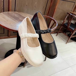 ❤️hàng có sẵn❤️ giày nữ đế bằng quai nhún ngang mũi vuông da lì mềm