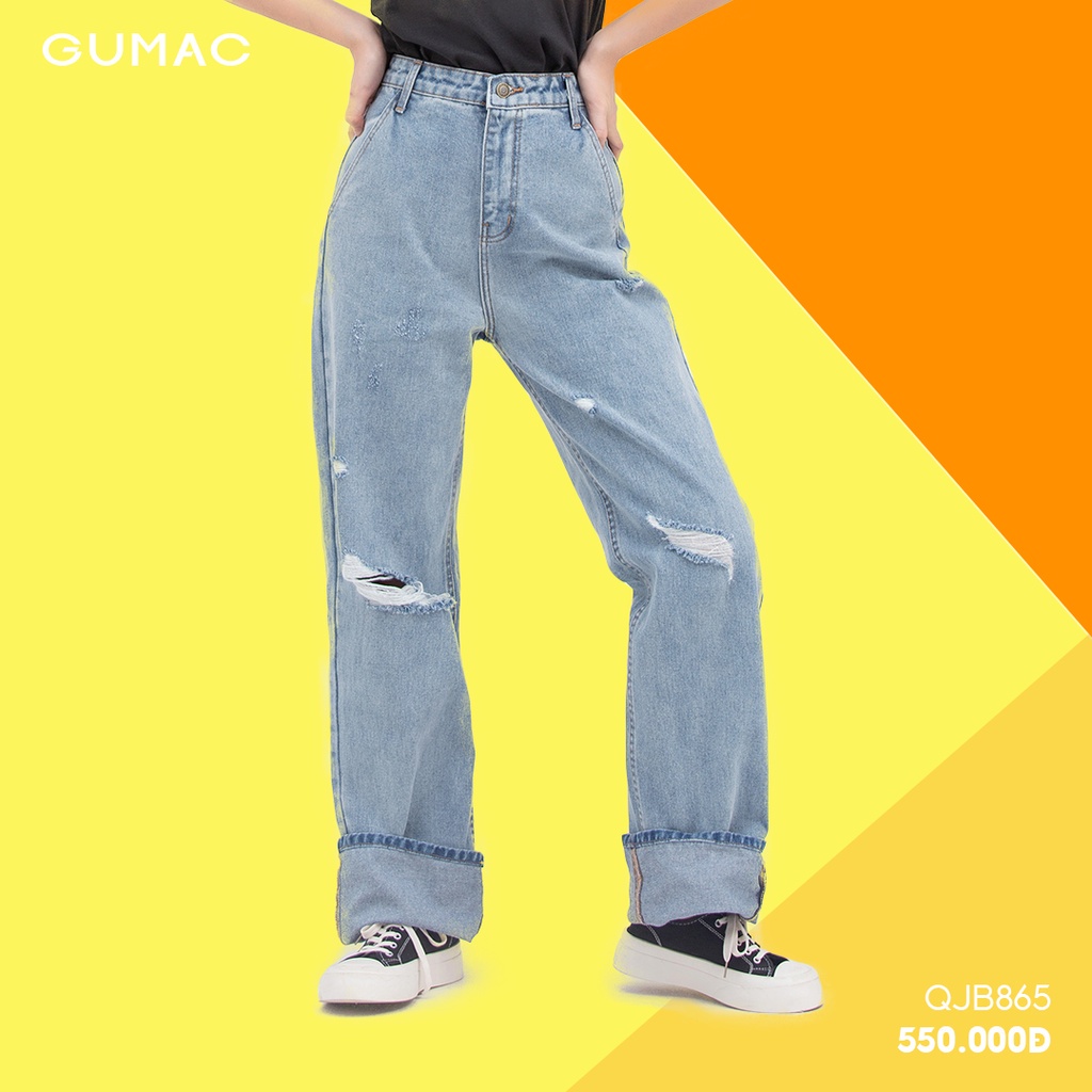 Quần jeans nữ rách gối GUMAC phong cách hàn quốc trẻ trung QJB865 | BigBuy360 - bigbuy360.vn