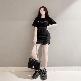 SET PULL ĐEN CHỮ + CHÂN VÁY CARO