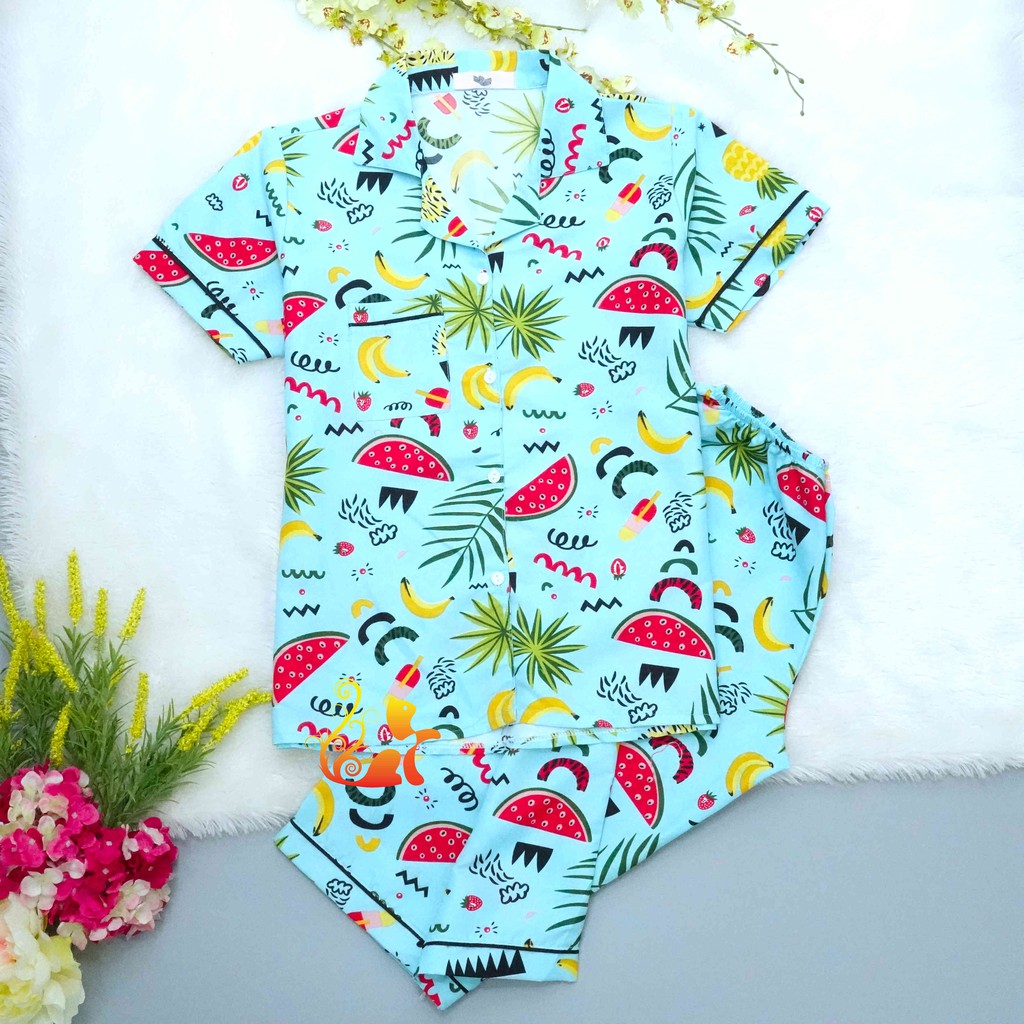 Đồ Bộ Mặc Nhà "Dứa - Dưa hấu" Pijama Kate Thái Quần Lửng - Dưới 58kg.