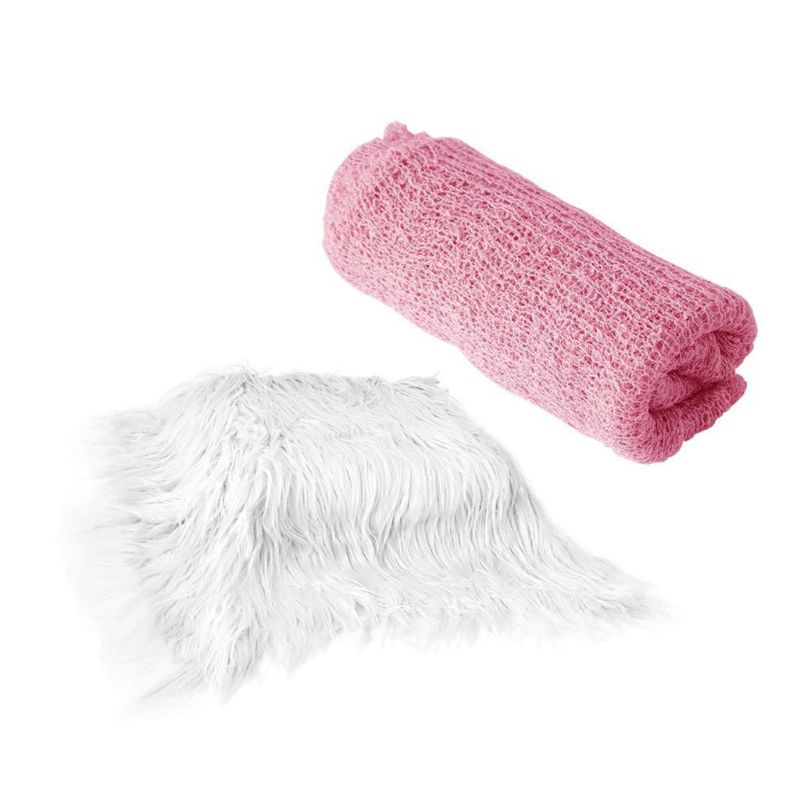 Set 2 món gồm chăn + thảm lông xù làm phụ kiện chụp ảnh cho bé sơ sinh