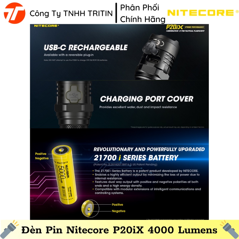 Đèn Pin Chiến Thuật Nitecore P20iX, 4000 Lumens, Tầm Chiếu 221m, Pin Li-ion 21700, 116g | TRITINCO