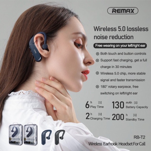 Tai nghe Bluetooth Remax RB-T2 cảm ứng có nút tăng giảm âm lượng - Tai nghe thể thao Remax T2 thuận tiện lái xe ♥️♥️