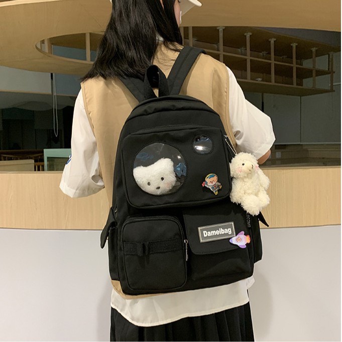 Balo học sinh nữ Ulzzang vải canvas đi học phong cách thời trang hàn quốc - BALO ĐẦU GẤU