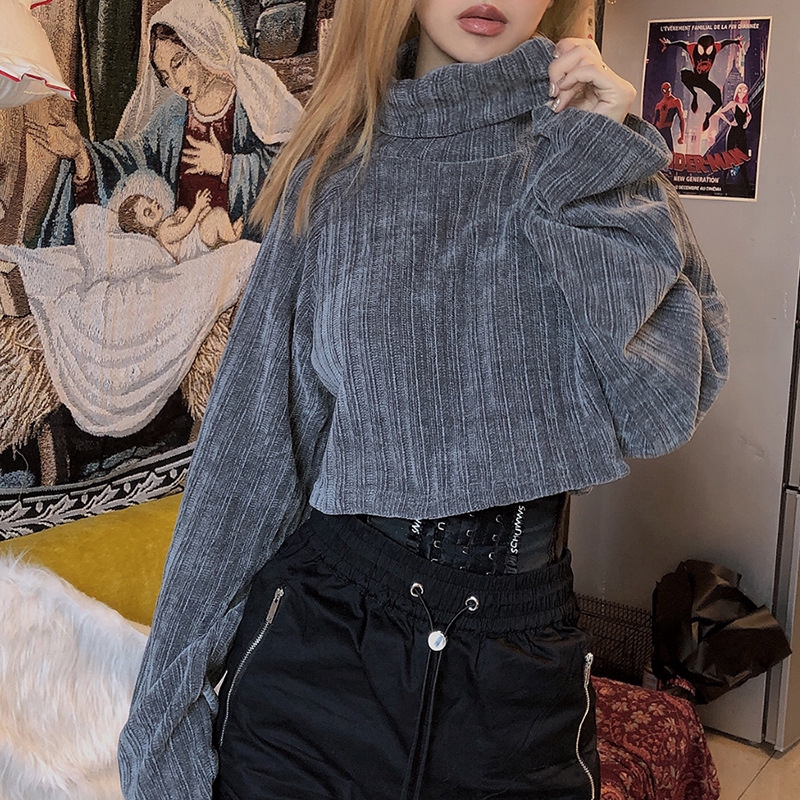 YOUYIA Fashion High Neck Loose Long Sleeve Crop Velvet Sweater Hoodie | BigBuy360 - bigbuy360.vn
