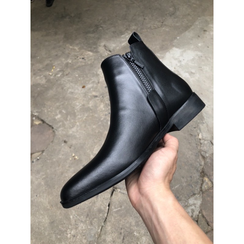 da nam [Ôm chân] Chelsea Boots da bò kéo khóa, giày bốt nam