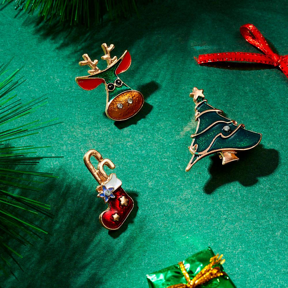 QQMALL Ghim Cài Áo Hình Cây Thông / Tuần Lộc / Ông Già Noel Dễ Thương Cho Nữ