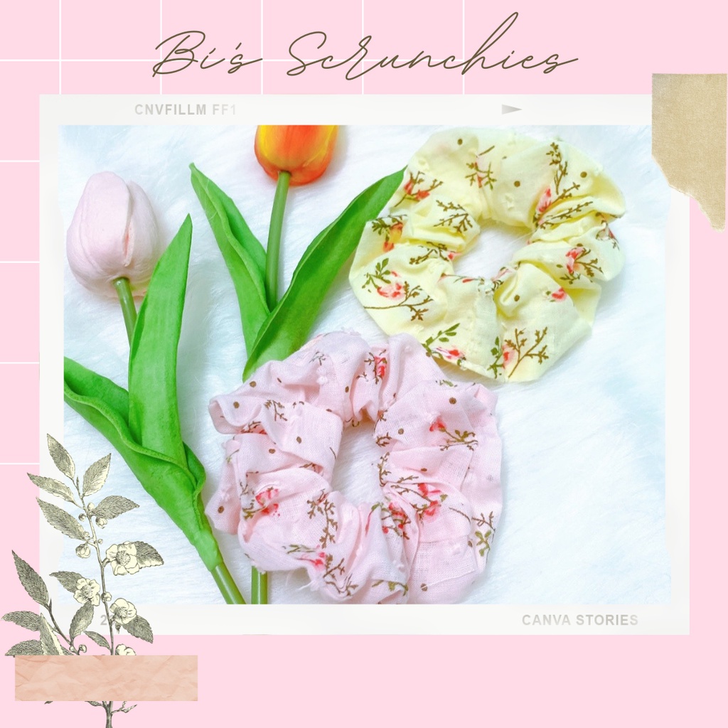 [Handmade] Scrunchies buộc tóc họa tiết hoa hồng nhỏ vải xô cao cấp