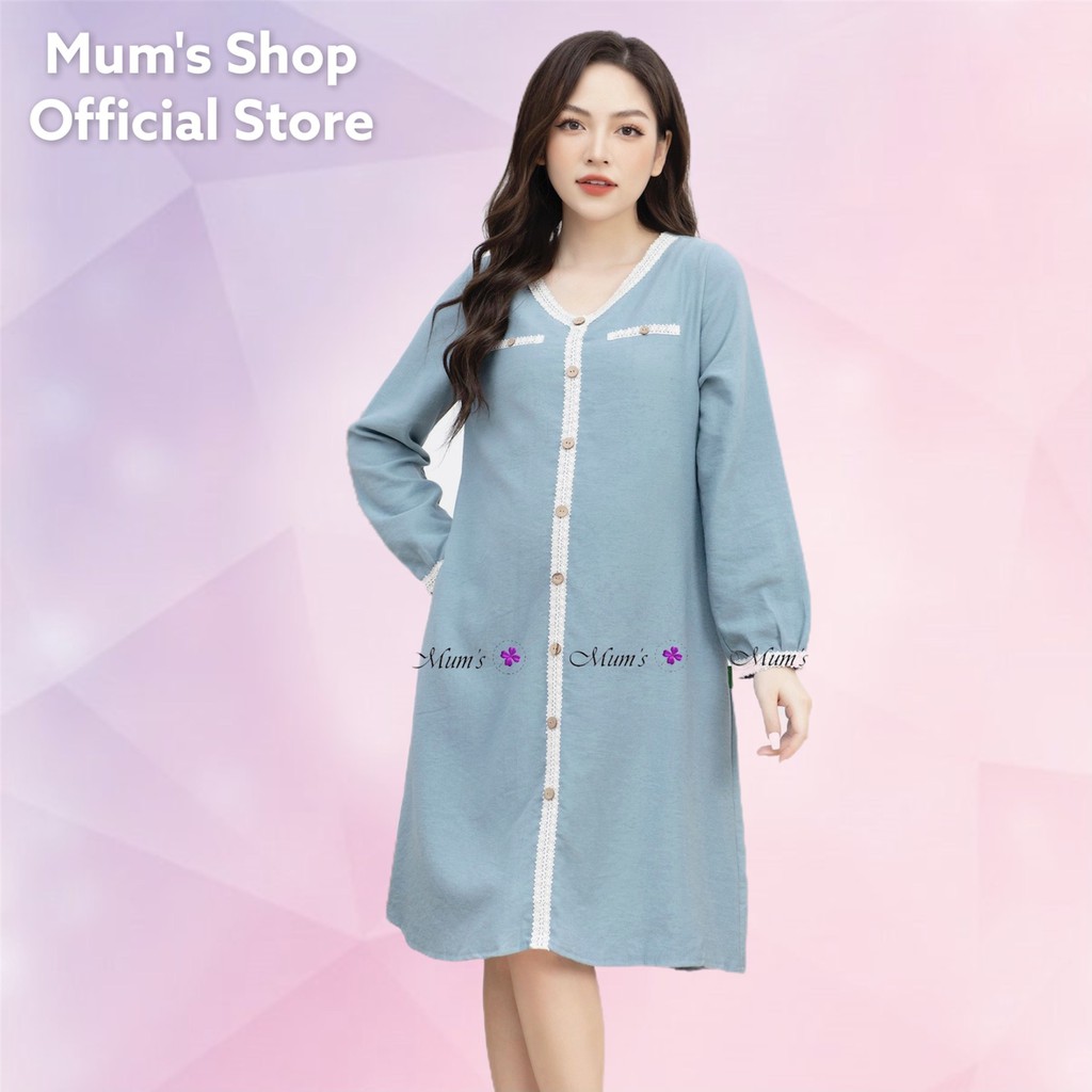 ĐẦM BẦU  FREESHIP  Váy chất nhung tăm xanh cổ tim đè ren