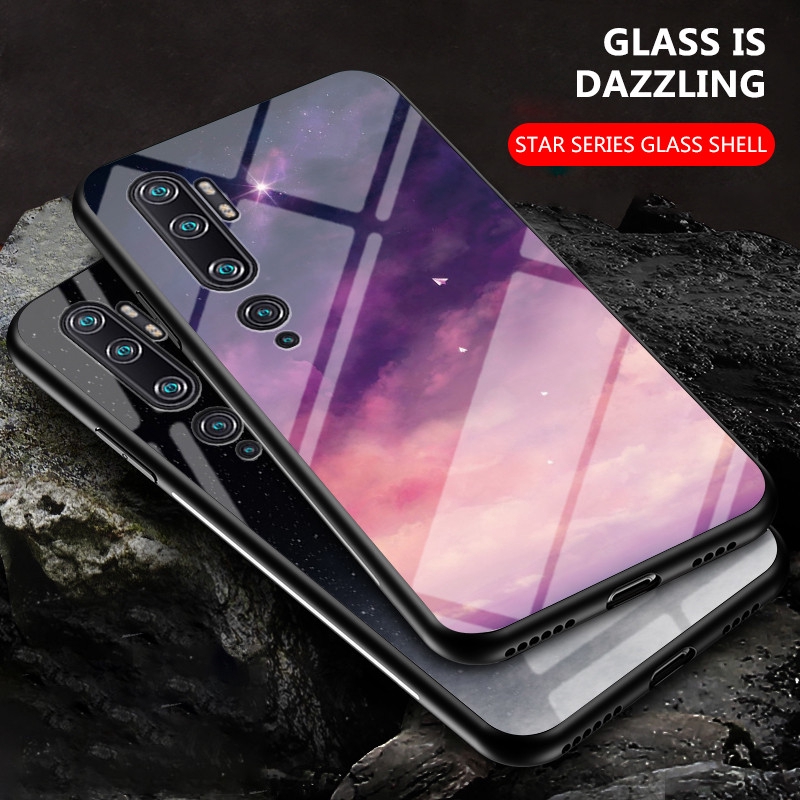 Luxury Starry Sky Tempered Glass Case Xiaomi Mi Note 10 Pro 10 Note 10 Lite Mi Play Max 3 Mix 3 2 2S Mix Pocophone F1 Hard Cover