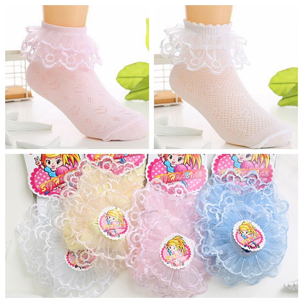 Vớ cotton cổ thấp phối ren nhún bèo thoáng khí thời trang xuân hè dành cho bé gái