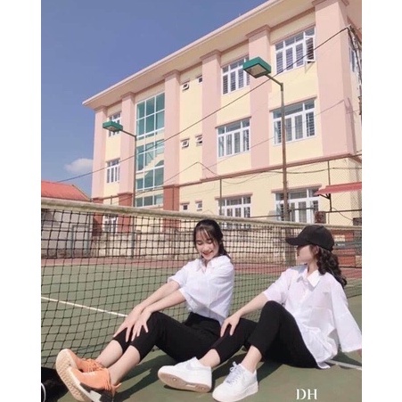 Áo sơ mi trắng học sinh cộc tay có túi form rộng unisex/ Áo sơ mi nam nữ mặc đi học đi chơi E3