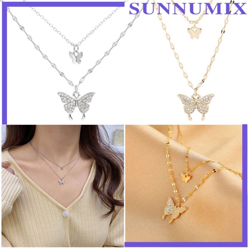 Vòng cổ choker nhiều lớp mặt hình bướm sáng bóng thời trang có thể điều chỉnh cho nữ