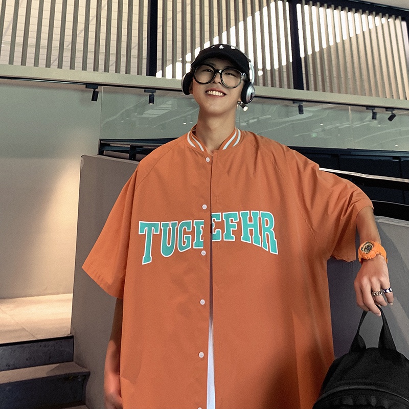 Áo Sơ Mi Tay Ngắn Cổ Bẻ In Chữ Phong Cách Hàn Quốc Thời Trang Mùa Hè Cho Nam