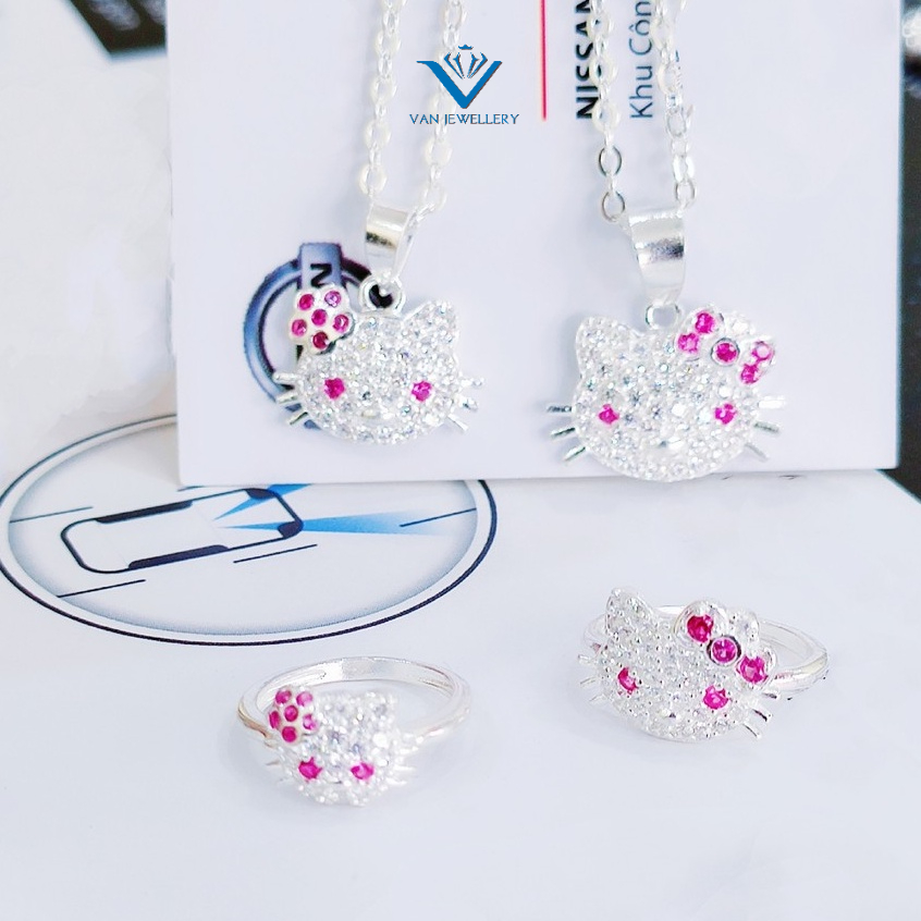 Set bộ bạc Dây chuyền và Nhẫn mèo Kitty cho bé