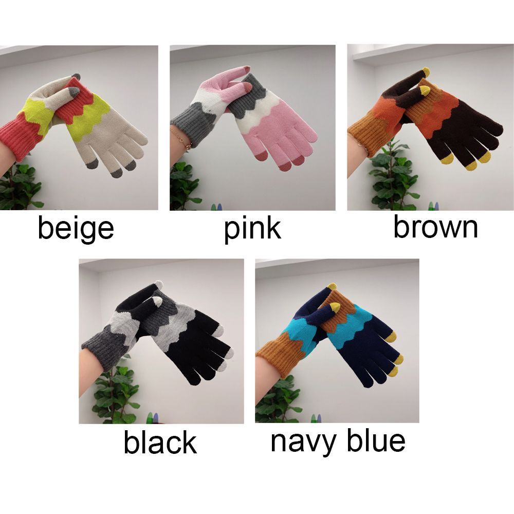 Găng tay cotton dệt kim giữ ấm mùa đông chống lạnh thiết kế dễ thương có thể chạm màn hình cảm ứng