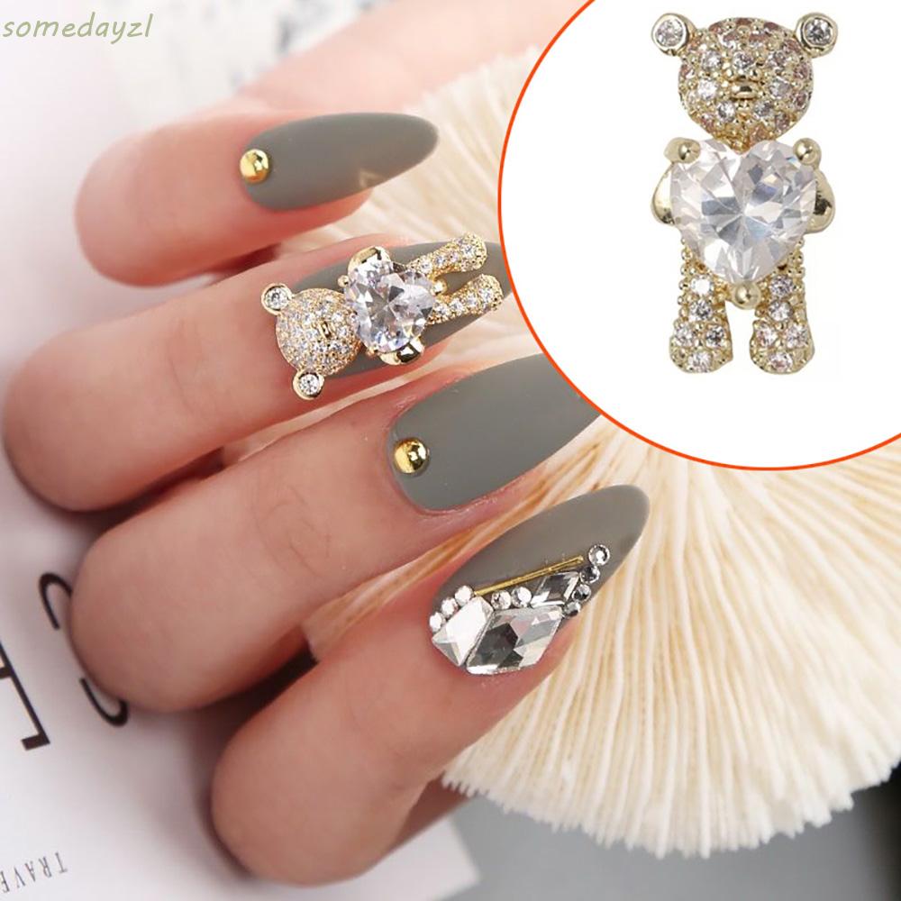 Phụ Kiện Đính Trang Trí Móng Tay Nghệ Thuật Hình Trái Tim / Gấu 3d Bằng Hợp Kim Cao Cấp