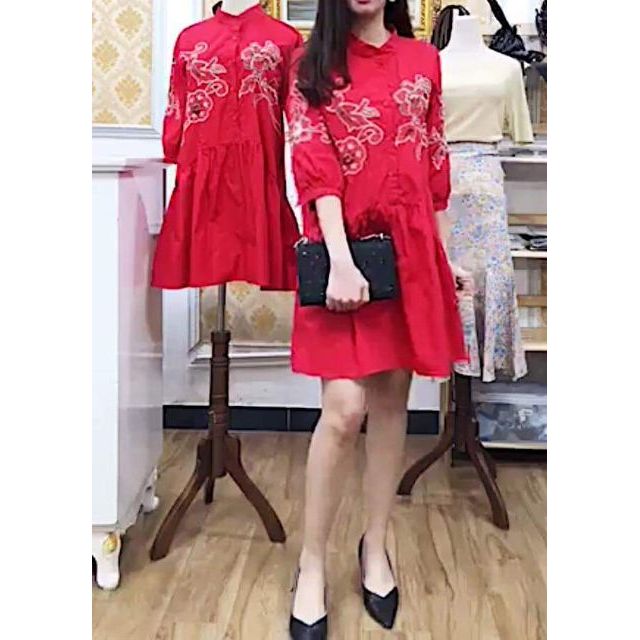 Váy dáng sơ mi thêu hoa nổi hàng cao cấp | BigBuy360 - bigbuy360.vn