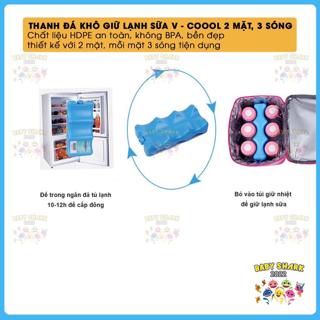 Thanh đá khô giữ lạnh sữa V-coool [2 mặt, 3 sóng, giữ sữa lên đến 16 giờ] (1 thanh)