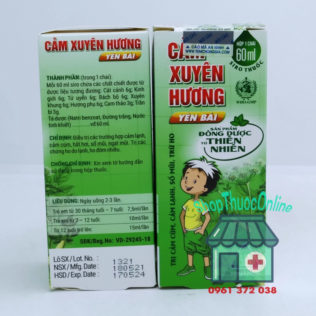 Siro Cảm Xuyên Hương Yên Bái chai 60ml