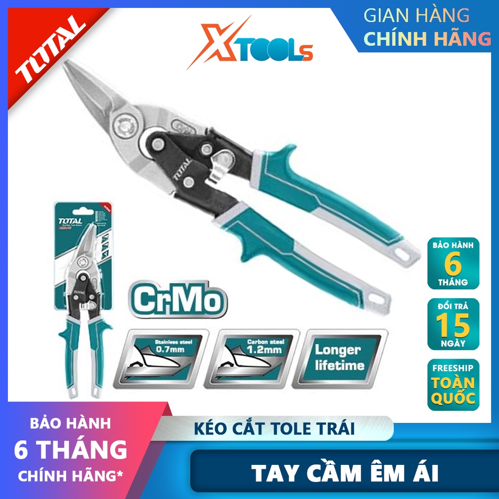Kéo cắt tole trái TOTAL THTJ531106 | kéo cắt tôn chiều dài 250mm (10&quot;) độ dày cắt tối đa thép carbon ≤1,2mm thép không g
