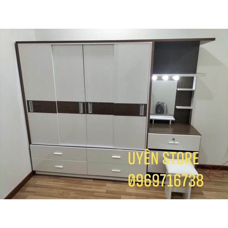 Tủ Nhựa Đài Loan Cửa Lùa Kèm Bàn Trang Điểm Đèn Led Và Tủ Giày Thông Minh Bên Dưới - FREESHIP VÀ Lắp Ráp Tại Nhà HCM