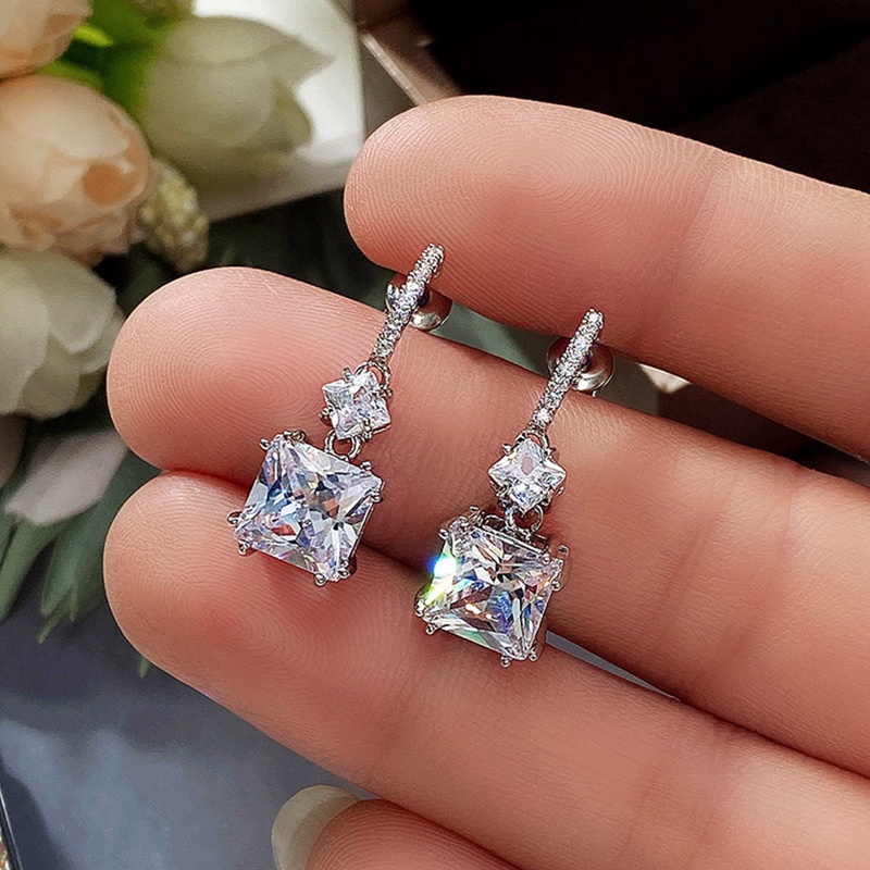 Đôi Khuyên Tai Dài Hình Vuông Đính Đá Sang Trọng Cho Nữ