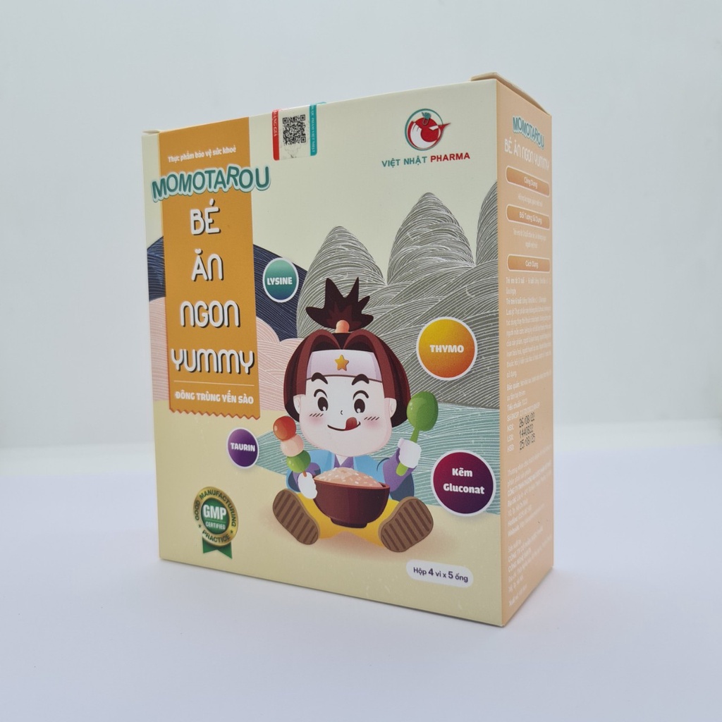 Siro Momotarou Bé ăn ngon Yummy giúp bé ăn ngon, khỏe mạnh - Hộp 20 ống x 10 ml Việt Nhật Pharma