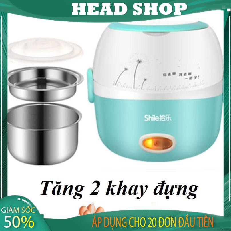 Hộp cơm cắm điện 2 tầng inox 1.2 lít 220V đa năng nấu cơm, nấu mì, hâm nóng đồ ăn tiện dụng B2 HEAD SHOP