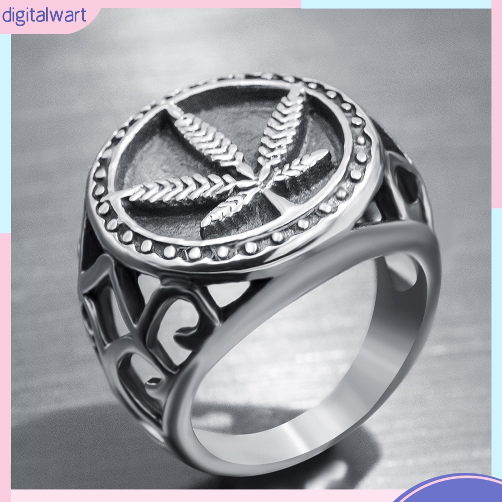 Nhẫn bằng thép không gỉ khắc hình chiếc lá độc đáo