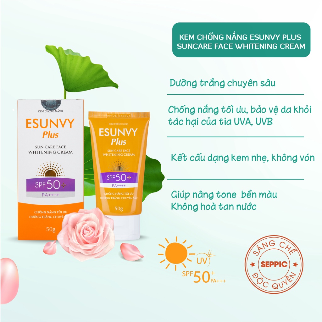 Kem Chống Nắng Esunvy Plus Sun Care Face SPF50+/PA++++ Cho Da Nhạy Cảm, Bảo Vệ Da Hoàn Hảo Tuýp 50g TMP014