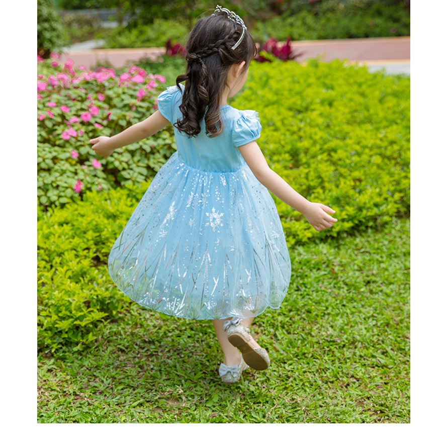 Váy Elsa Cho Bé Mẫu Mới Hãng AII Quảng Châu Ren Ngực In Hình Elsa Cao Cấp, Chất Cotton Đẹp
