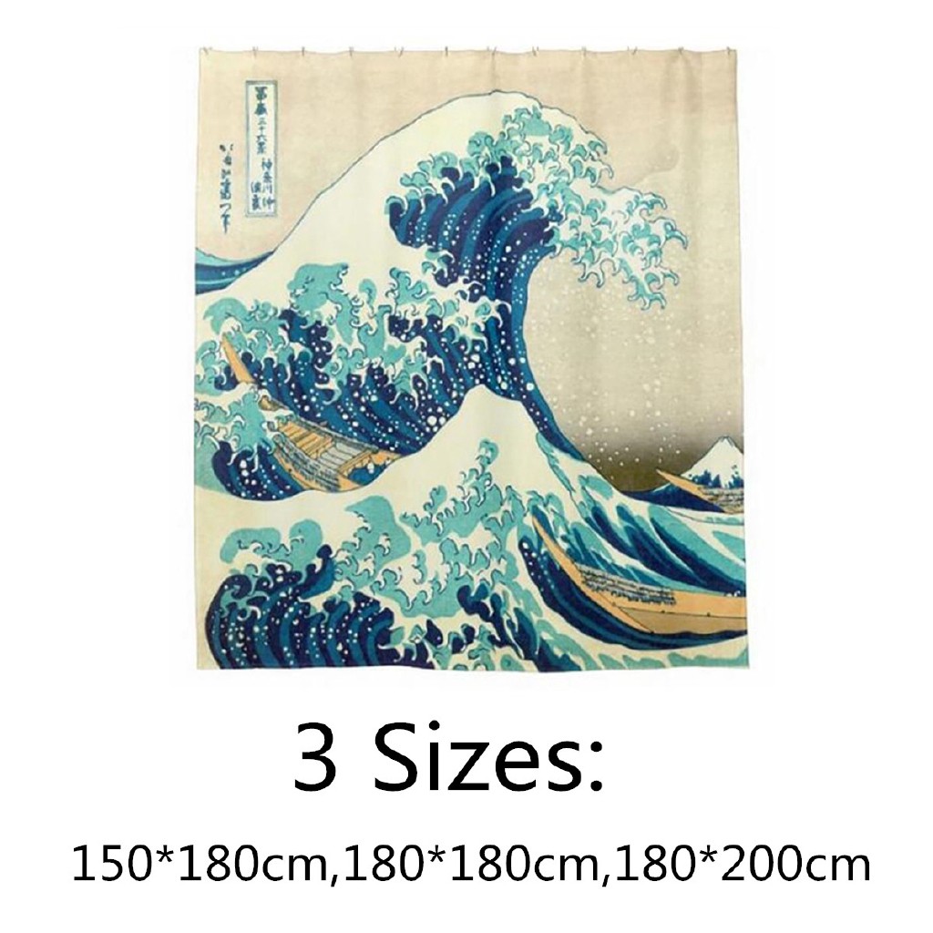 Rèm cửa chống thấm nước họa tiết gợn sóng cổ điển Nhật Bản
