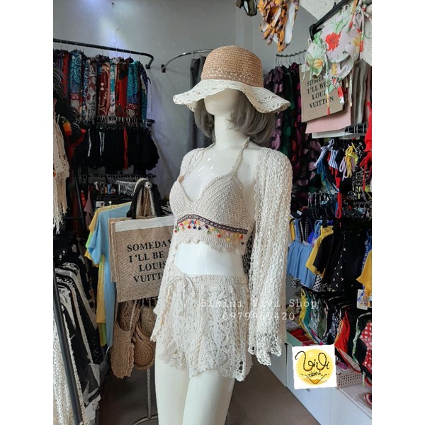 Bikini Len Đi Biển, Set Ren 3 Món Quảng Châu Viền Hạt Gạo Vivi Shop [Có Tách Lẻ] [Kèm Ảnh Thật] | BigBuy360 - bigbuy360.vn