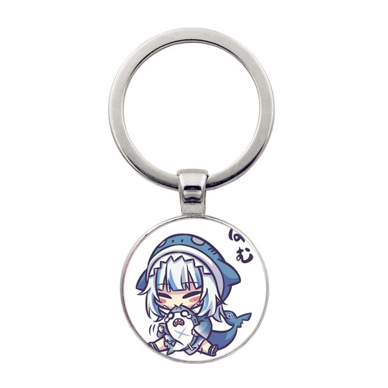 (KL25) Móc khóa tròn kim loại hình GAWR GURA Hololive Vtuber keychain treo túi treo chìa khóa phong cách chibi anime