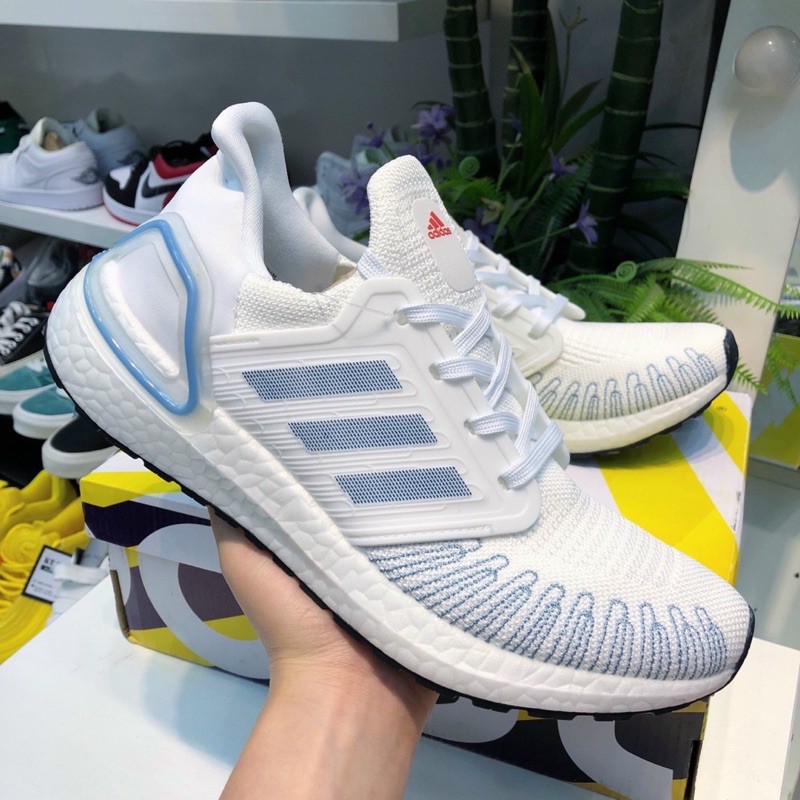 (Video cận cảnh) Giày thể thao sneaker Ultra boost 6.0 trắng gót xanh